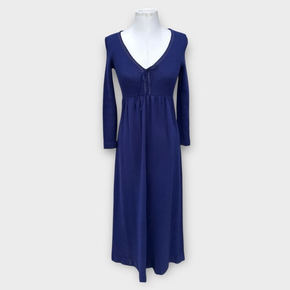 VTG 70s Hubba Hubba Maxi Sweater Dress Women’s Medium =Blue Cottage Hippie Boho